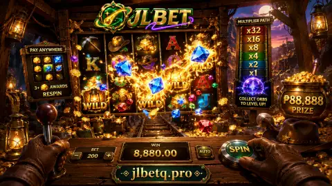 JLBET Slot focal emblem sharpened by emerald light while the surrounding orbital chamber recedes